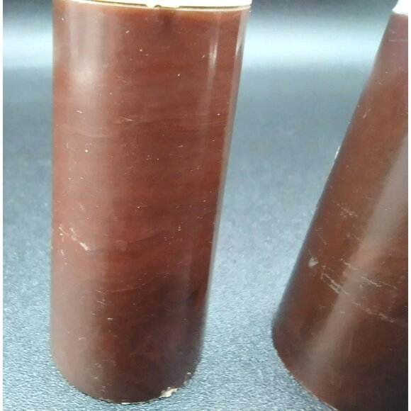 Salt Pepper Shakers MCM Brown White Gold Lettering Vintage Lazy Susan Style - Picture 5 of 14